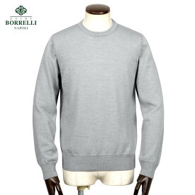 【SALE／返品・交換不可】ルイジボレッリ ルイジボレリ LUIGI BORRELLI ／ 25-26AW ウールハイゲージクルーネックニット「12KN901」（ライトグレー）【ラッピング対応】／ メンズ イタリア 秋冬 セーター 長袖 ロングスリーブ 無地