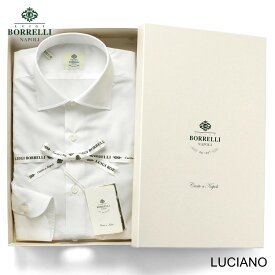 ルイジボレッリ ルイジボレリ LUIGI BORRELLI ／ 25-26AW コットンポプリンセミワイドカラードレスシャツ「LUCIANO(SR1901)」（ホワイト）【ラッピング対応】／ メンズ イタリア 手縫い ビジネス ワイシャツ ルチアーノ 無地