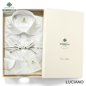 ルイジボレッリ ルイジボレリ LUIGI BORRELLI ／ 25-26AW コットンツイルセミワイドカラードレスシャツ「LUCIANO(SR1904)」（ホワイト）【ラッピング対応】／ メンズ イタリア 手縫い ビジネス ワイシャツ ルチアーノ 無地