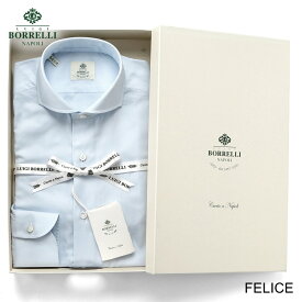 【ポイント10倍】ルイジボレッリ ルイジボレリ LUIGI BORRELLI ／ 25-26AW コットンピンポイントオックスホリゾンタルカラードレスシャツ「FELICE(SR1903)」（サックスブルー）／ メンズ イタリア 手縫い ビジネス ワイシャツ フェリーチェ 無地