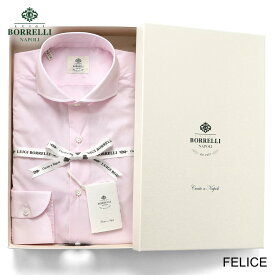 【ポイント10倍】ルイジボレッリ ルイジボレリ LUIGI BORRELLI ／ 25-26AW コットンストレッチポプリンホリゾンタルカラードレスシャツ「FELICE(SR1906)」（ピンク）／ メンズ イタリア 手縫い ビジネス ワイシャツ フェリーチェ 無地