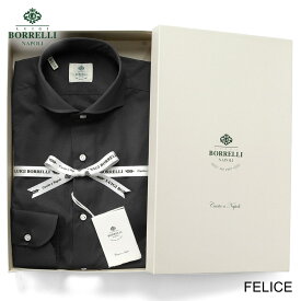 【ポイント10倍】ルイジボレッリ ルイジボレリ LUIGI BORRELLI ／ 25-26AW コットンストレッチポプリンホリゾンタルカラードレスシャツ「FELICE(SR1906)」（ブラック）／ メンズ イタリア 手縫い ビジネス ワイシャツ フェリーチェ 無地