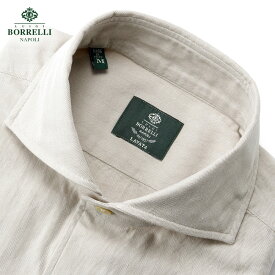 【ポイント10倍】ルイジボレッリ ルイジボレリ LUIGI BORRELLI ／ 25-26AW コットンヘリンボーンホリゾンタルカラーカジュアルシャツ「NA35(LT44950)」（アイスベージュ）／ イタリア カジュアルシャツ メンズ ヘリンボーン