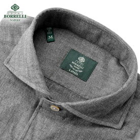 【ポイント10倍】ルイジボレッリ ルイジボレリ LUIGI BORRELLI ／ 25-26AW コットンヘリンボーンホリゾンタルカラーカジュアルシャツ「NA35(LT44950)」（グレー）／ イタリア カジュアルシャツ メンズ ヘリンボーン