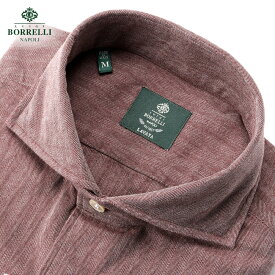 【ポイント10倍】ルイジボレッリ ルイジボレリ LUIGI BORRELLI ／ 25-26AW コットンヘリンボーンホリゾンタルカラーカジュアルシャツ「NA35(LT44950)」（ボルドー）／ イタリア カジュアルシャツ メンズ ヘリンボーン