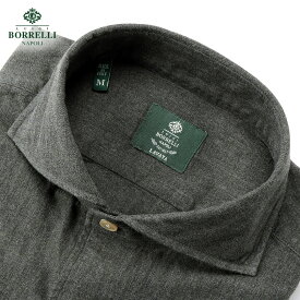 【ポイント10倍】ルイジボレッリ ルイジボレリ LUIGI BORRELLI ／ 25-26AW コットンヘリンボーンホリゾンタルカラーカジュアルシャツ「NA35(LT44950)」（グリーン）／ イタリア カジュアルシャツ メンズ ヘリンボーン