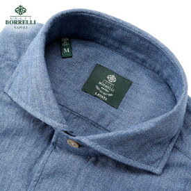 【ポイント10倍】ルイジボレッリ ルイジボレリ LUIGI BORRELLI ／ 25-26AW コットンヘリンボーンホリゾンタルカラーカジュアルシャツ「NA35(LT44950)」（インディゴブルー）／ イタリア カジュアルシャツ メンズ ヘリンボーン