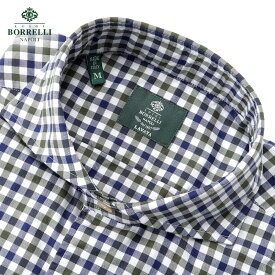 【ポイント10倍】ルイジボレッリ ルイジボレリ LUIGI BORRELLI ／ 25-26AW コットンツイルチェックホリゾンタルカラーカジュアルシャツ「NA35(LT1908)」（グリーン×ネイビー×ホワイト）／ イタリア カジュアルシャツ メンズ チェック