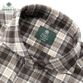 【ポイント10倍】ルイジボレッリ ルイジボレリ LUIGI BORRELLI ／ 25-26AW コットンフランネルチェックホリゾンタルカラーカジュアルシャツ「NA35(LT1913)」（ブラウン基調）／ イタリア カジュアルシャツ メンズ チェック