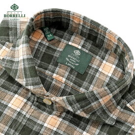 【ポイント10倍】ルイジボレッリ ルイジボレリ LUIGI BORRELLI ／ 25-26AW コットンフランネルチェックホリゾンタルカラーカジュアルシャツ「NA35(LT1913)」（グリーン基調）／ イタリア カジュアルシャツ メンズ チェック