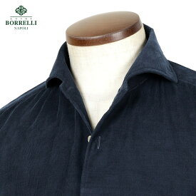 【訳あり】【返品・交換不可】 ルイジボレッリ ルイジボレリ LUIGI BORRELLI ／ 25-26AW コットンコーデュロイイタリアンカラーカジュアルシャツ「VESUVIO(LT44947)」（ネイビー ／ サイズXXL）／ イタリア カジュアルシャツ メンズ ヴェスヴィオ