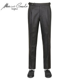 【ポイント10倍】マッシモコラード Massimo Corrado ／ 【国内正規品】 ／ Vintageウーステッドフランネルストライプ2プリーツサイドアジャスターパンツ「BORBONE」（ダークブラウン）【ラッピング対応】／ 秋冬 メンズ イタリア スラックス ウールパンツ