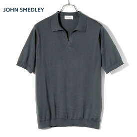 【ポイント10倍】ジョンスメドレー JOHN SMEDLEY ／ 25SS シーアイランドコットン30ゲージ半袖スキッパーニットポロシャツ「SYRES」（FLINT／フリント）／ サイレス 春夏 メンズ イギリス 半袖ポロシャツ スキッパーポロ 海島綿 モダンフィット
