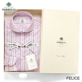 【ポイント10倍】ルイジボレッリ ルイジボレリ LUIGI BORRELLI ／ 25SS コットンポプリンオルタネートストライプホリゾンタルカラードレスシャツ「FELICE(SR1802)」（ピンク×ネイビー）／ あす楽非対応 イタリア 手縫い ビジネス フェリーチェ