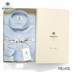 【ポイント10倍】ルイジボレッリ ルイジボレリ LUIGI BORRELLI ／ 25SS コットンカラミ織りホリゾンタルカラードレスシャツ「FELICE(SR44842)」（サックスブルー）／ あす楽非対応 メンズ イタリア 手縫い ビジネス ワイシャツ フェリーチェ 無地