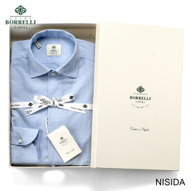【スーパーSALE／返品・交換不可】ルイジボレッリ ルイジボレリ LUIGI BORRELLI ／ 25SS コットンリネンポプリンワンピースカラードレスシャツ「NISIDA(SR1806)」（サックスブルー）【ラッピング対応】／ あす楽非対応 メンズ イタリア 手縫い ビジネス ワイシャツ