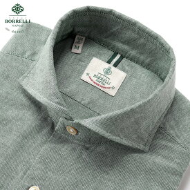 【ポイント10倍】【訳あり】【返品・交換不可】 ルイジボレッリ ルイジボレリ LUIGI BORRELLI ／ 25SS コットンオックスホリゾンタルカラーカジュアルシャツ「NA35(SR44871)」（エメラルドグリーン ／ サイズS）／ イタリア カジュアルシャツ メンズ 無地