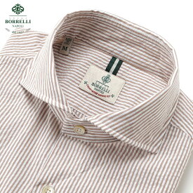 【ポイント10倍】ルイジボレッリ ルイジボレリ LUIGI BORRELLI ／ 25SS コットンシアサッカーストライプホリゾンタルカラーカジュアルシャツ「NA35(SR44867)」（ライトブラウン×ホワイト）／ あす楽非対応 イタリア カジュアルシャツ メンズ ストライプ