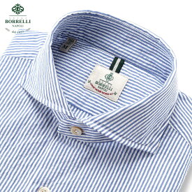 【ポイント10倍】ルイジボレッリ ルイジボレリ LUIGI BORRELLI ／ 25SS コットンシアサッカーストライプホリゾンタルカラーカジュアルシャツ「NA35(SR44867)」（ネイビー×ホワイト）／ あす楽非対応 イタリア カジュアルシャツ メンズ ストライプ