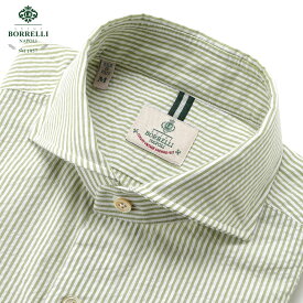 【ポイント10倍】ルイジボレッリ ルイジボレリ LUIGI BORRELLI ／ 25SS コットンシアサッカーストライプホリゾンタルカラーカジュアルシャツ「NA35(SR44867)」（ライムグリーン×ホワイト）／ あす楽非対応 イタリア カジュアルシャツ メンズ ストライプ
