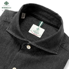 【ポイント10倍】ルイジボレッリ ルイジボレリ LUIGI BORRELLI ／ 25SS コットンダンガリーホリゾンタルカラーカジュアルシャツ「NA35(SR1855)」（ブラック）／ あす楽非対応 イタリア カジュアルシャツ メンズ 無地