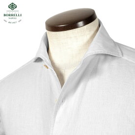 【SALE】ルイジボレッリ ルイジボレリ LUIGI BORRELLI ／ 25SS リネンコットンポプリンイタリアンカラーカジュアルシャツ「VESUVIO(SR1849)」（ホワイト）【ラッピング対応】／ あす楽非対応 イタリア カジュアルシャツ メンズ ヴェスヴィオ 無地