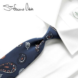 ステファノカウ Stefano Cau ／ シルククレープペイズリープリントネクタイ「4156」（ネイビー基調）【ネコポス対応 ／ 1点のみ・同梱不可】【ラッピング対応】／ オールシーズン イタリア シルクネクタイ ハンドメイド 手縫い
