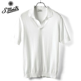 【ポイント10倍】【SALE／返品・交換不可】サンモリッツ S.Moritz ／ 25SS ドライコットン14ゲージ半袖スキッパーニットポロシャツ「PL1MCSK CR14R」（ホワイト）／ フィリッポデローレンティス 春夏 メンズ イタリア 半袖ポロシャツ スキッパーポロ アイスコットン