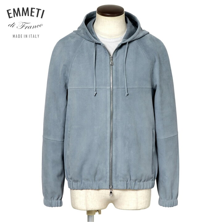 楽天市場】エンメティ EMMETI ／【国内正規品】／ ゴートスエードジップアップパーカー「JAYDON  SFODERATO」（SUGAR／シュガーブルー）【ハンガー便選択OK】／ ジェイドン メンズ イタリア レザーブルゾン レザーパーカー 一枚仕立て  : 粋な着こなし 楽天市場店 美品□EMMETI/エンメティ ゴートスキン スウェードレザー切替 WZIP パーカー ジップジャケット ブルゾン グレー ブラック 48 イタリア製 正規品 メンズ