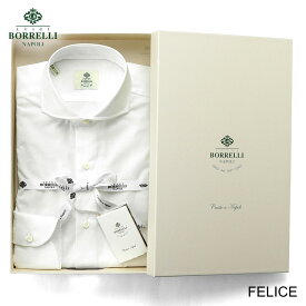 ルイジボレッリ ルイジボレリ LUIGI BORRELLI ／ 26SS コットンカラミ織りホリゾンタルカラードレスシャツ「FELICE（SR441056）」（ホワイト）【ラッピング対応】／ メンズ イタリア 手縫い ビジネス ワイシャツ フェリーチェ 無地
