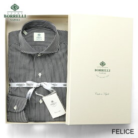 ルイジボレッリ ルイジボレリ LUIGI BORRELLI ／ 26SS コットンポプリンマイクロチェックホリゾンタルカラードレスシャツ「FELICE（SR441049）」（ブラック×ホワイト）【ラッピング対応】／ メンズ イタリア 手縫い ビジネス ワイシャツ