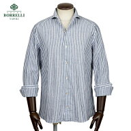 【ポイント10倍】ルイジボレッリ ルイジボレリ LUIGI BORRELLI ／ 26SS リネンコットンポプリンストライ…