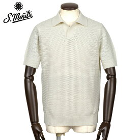 【SALE】サンモリッツ S.Moritz ／ 26SS シャイニーコットン7ゲージバスケット編み半袖スキッパーニットポロシャツ「PL3MCSK CM7B」（オフホワイト）【ラッピング対応】／ フィリッポデローレンティス 春夏 メンズ イタリア