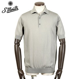 【SALE】サンモリッツ S.Moritz ／ 26SS ドライコットン14ゲージ半袖ニットポロシャツ「PL1MC CR14R」（ライトグレー）【ラッピング対応】／ フィリッポデローレンティス 春夏 メンズ イタリア 半袖ポロシャツ アイスコットン
