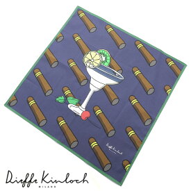 【ポイント10倍】ディエッフェ キンロック Dieffe Kinloch ／ コットンポプリンプリントハンカチーフ「CUBA／DAIQUIRI & SIGARI」（ネイビー基調）【ネコポス対応 ／ 12点まで同梱可】【ラッピング対応】／ ハンカチ メンズ ギフト プレゼント スカーフ