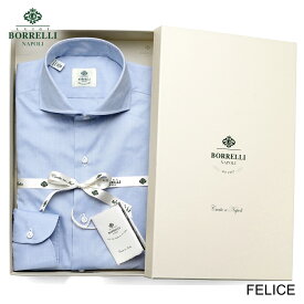 ルイジボレッリ ルイジボレリ LUIGI BORRELLI ／ 【通年定番品】コットンピンポイントオックスホリゾンタルカラーシャツ「FELICE（PS44140）」（サックスブルー）／ あす楽非対応 メンズ イタリア 手縫い ビジネス ワイシャツ フェリーチェ 無地