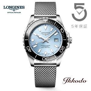 �y���w�����T�Ώۏ��i�z�����W�� LONGINES HydroConquest �n�C�h���R���N�G�X�g �������� 42mm 30�C���h�� �A�C�X�u���[������ ���K�i �r���v 5�N�ԃ��[�J�[�ۏ� L3.788.4.99.6 L37884996