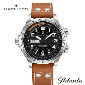 【ご購入特典対象商品】【2000円クーポンあり】ハミルトン HAMILTON カーキ Khaki X-Wind Day Date Auto 自動巻き 80時間ロングパワーリザーブ 45ミリ ブラック文字盤 ブラウンカーフストラップ 10気圧防水 正規品 2年保証 H77755533