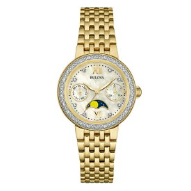 ブローバ BULOVA レディダイヤモンド Lady DIAMOND クォーツ 31ミリ ホワイトMOPダイヤル ステンレススティールケース＆ブレス(イエロー)ダイヤ入り ムーンフェイズ 30M防水 正規品 3年保証 98R224