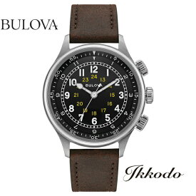 ブローバ BULOVA　ミリタリー 自動巻き 42ミリ ブラック文字盤 ステンレスケース ブラウンカーフストラップ 3気圧防水 日本国内正規品 3年保証 96A245