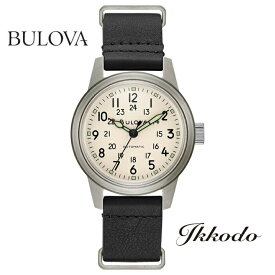 ブローバ BULOVA　ミリタリー 自動巻き 38ミリ アイボリー文字盤 ステンレスケース ブラックカーフNATOストラップ 3気圧防水 日本国内正規品 3年保証 96A246