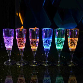 光るシャンパングラス 6色 6脚セット LED付き シャンパングラス ワイン ゴブレット 液体感知 パーティー bar ホームパーティ 誕生日 クリスマス バーナイトクラブ