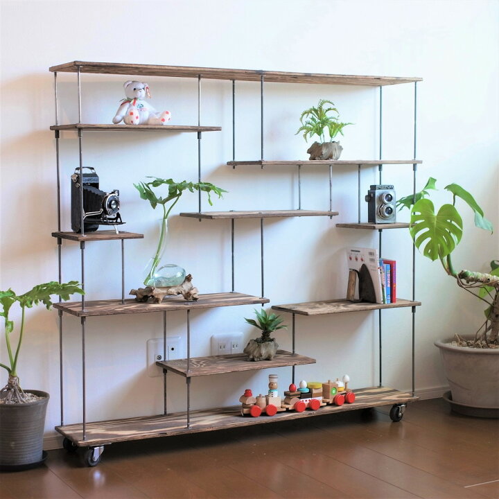 楽天市場】wood iron shelf 1150*1200*225〈ブラウン〉オープンラック 