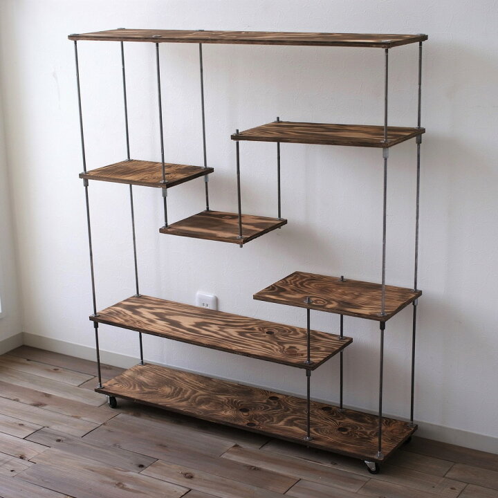 楽天市場】wood iron shelf 1060*910*225〈ブラウン〉オープンラック 