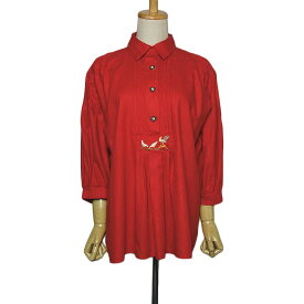【中古】プルオーバー 長袖 チロルシャツ 赤 レディース Lサイズ位 古着 民族衣装 カントリー シャツ 【異国屋】
