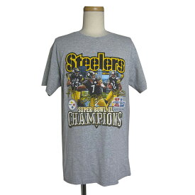 【中古】NFL アメフト プリントtシャツ Steelers スーパーボウル ティーシャツ グレー色 メンズ Mサイズ 古着 tシャツ tee