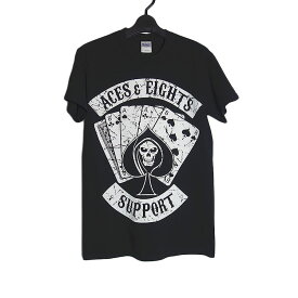 【新品】Tシャツ スカル トランプ プリントTシャツ 黒 半袖 メンズ Sサイズ ACES & EIGHTS トップス ティーシャツ プロレス デッドストック