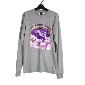 【新品】tultex ロングスリーブ tシャツ ユニコーンと犬 プリントTシャツ 長袖 メンズ Sサイズ グレー色 ティーシャツ ロンt 女性にもオススメ