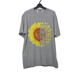 【新品】FRUIT OF THE LOOM ひまわり プリント Tシャツ グレー 半袖 メンズ XLサイズ トップス ティーシャツ Tシャツ tee 花 フラワー