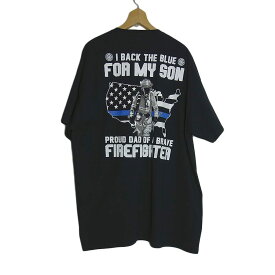 【新品】tシャツ FRUIT OF THE LOOM 消防士 バックプリントTシャツ 黒色 半袖 大きいサイズ メンズ 2XL ティーシャツ BIG